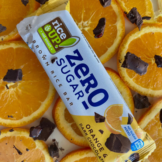Baton din orez brun Zero Sugar fara gluten cu portocale si ciocolata 18gr