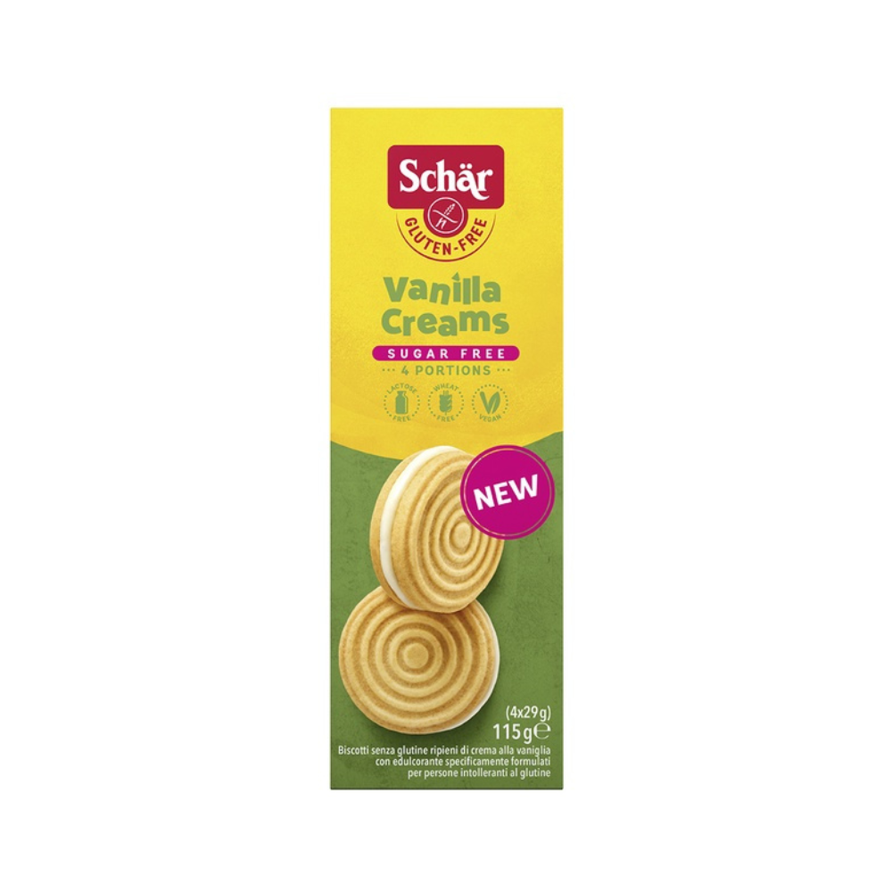 Biscuiti fara gluten, fara zahar cu crema de vanilie 115gr Schar