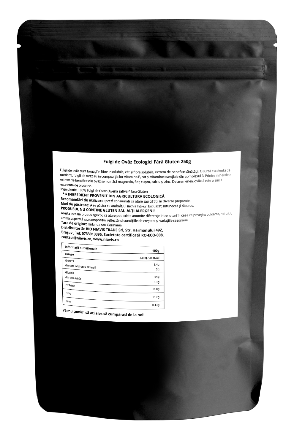 Fulgi de Ovaz Ecologici Fini fara Gluten 250g Niavis