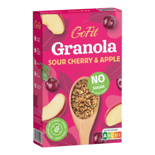 Granola fara gluten, fara zahar, fara indulcitor cu visine si mere 250gr GoFit