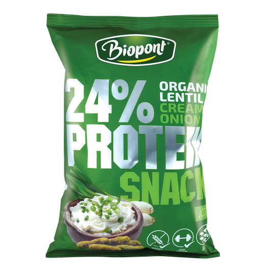 Pufuleti proteici fara gluten din linte cu aroma de Ceapa 50gr Biopont