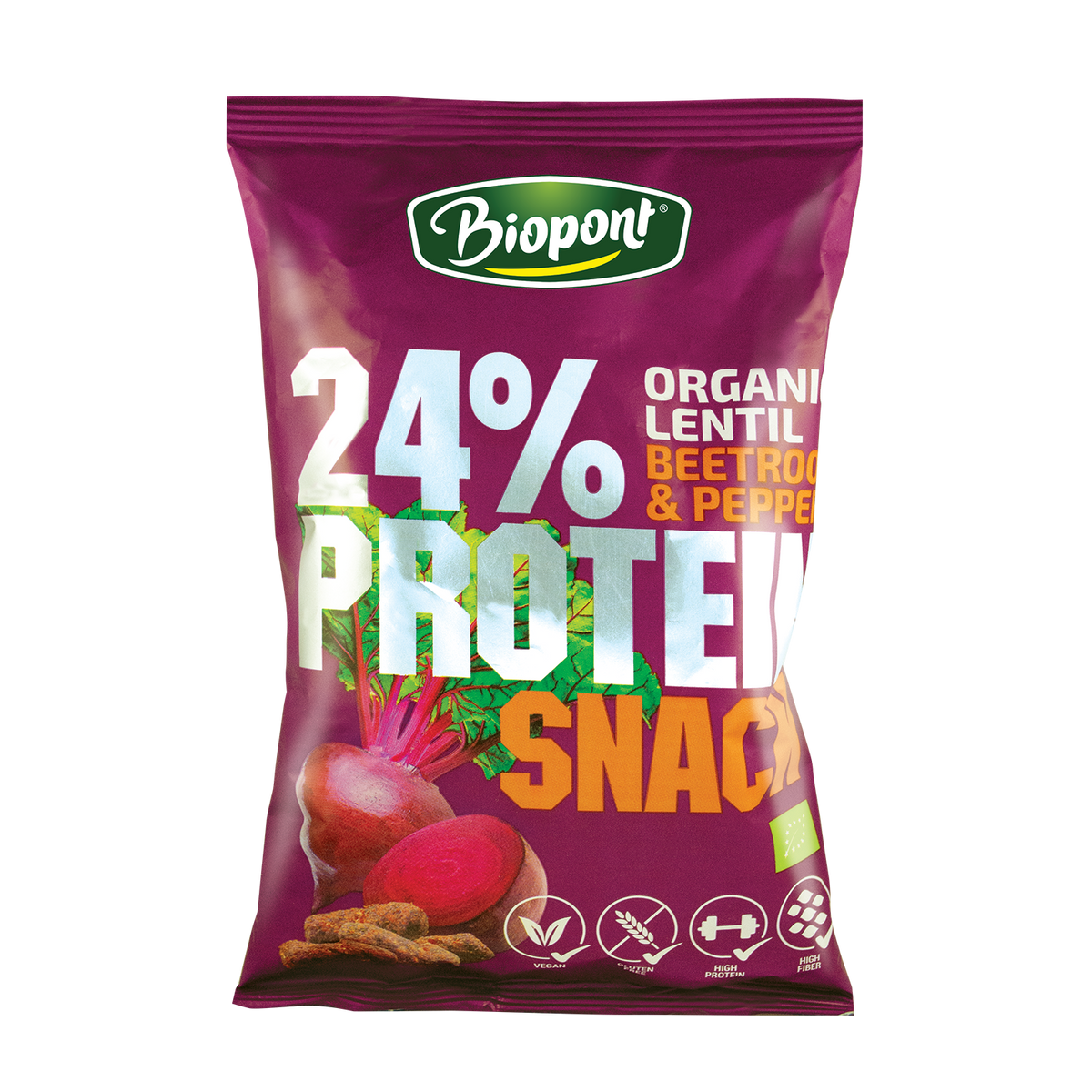 Pufuleti proteici fara gluten din linte cu aroma de Sfecla Rosie si Piper  50gr Biopont
