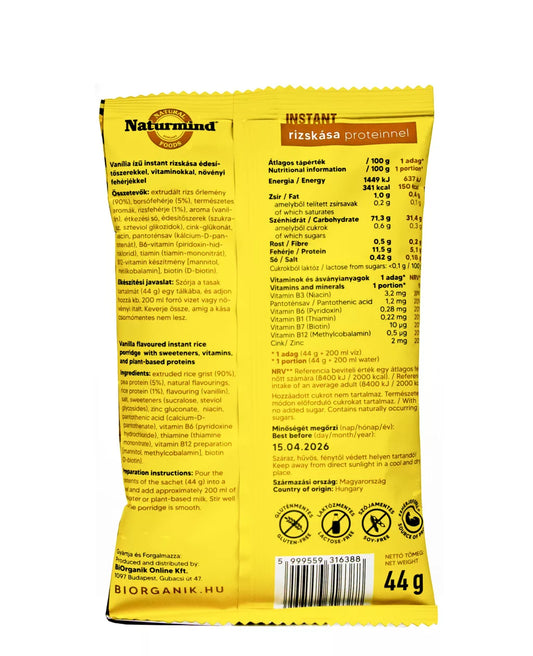Terci de orez cu proteina, fara gluten, vanilie 44g Naturmind