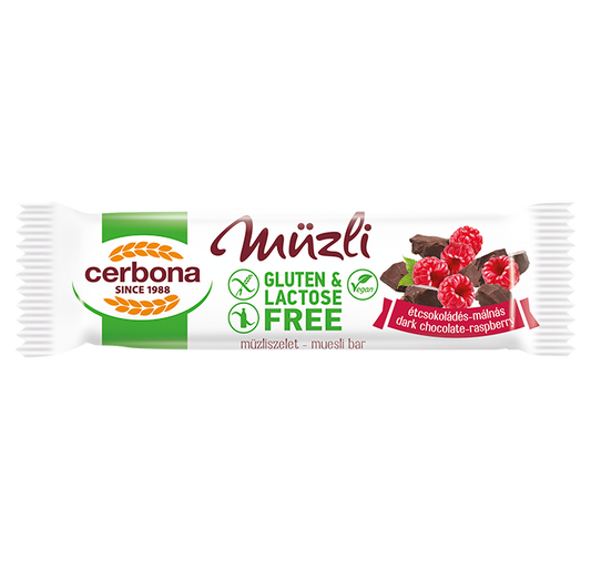 Baton musli fara gluten cu ciocolata si zmeura 35gr Cerbona