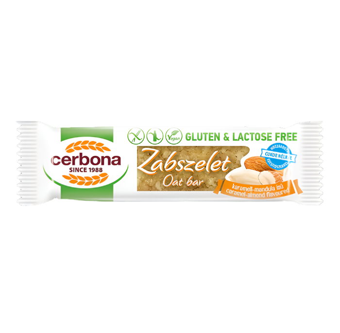 Baton de ovaz fara gluten cu caramel si migdale 40gr Cerbona