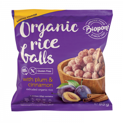 Bilute de orez bio fara gluten cu prune si scortisoara 55gr Biopont
