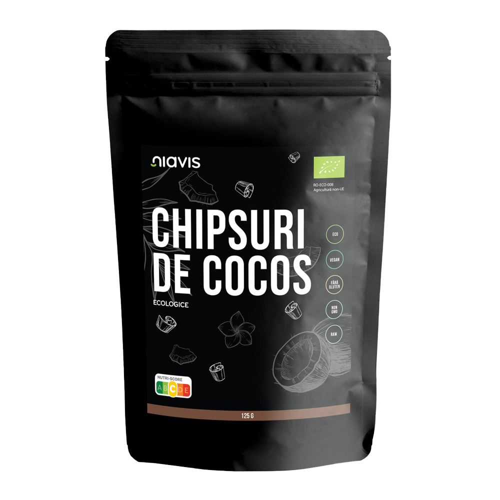 Chipsuri de cocos fara gluten, bio, raw 125g Niavis