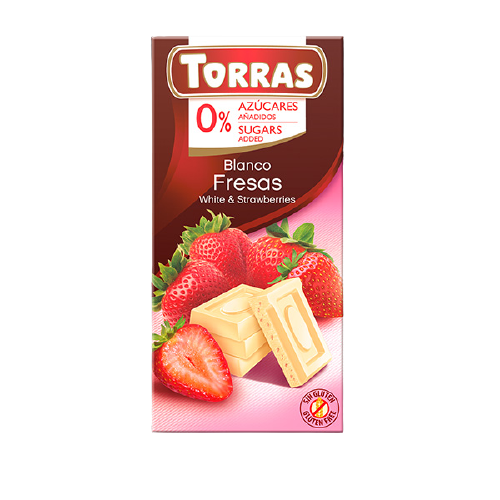 Ciocolata alba fara gluten cu capsuni 75gr Torras