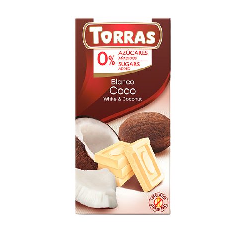 Ciocolata alba fara gluten cu cocos 75gr Torras