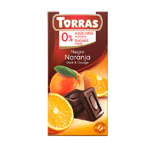 Ciocolata neagra fara gluten cu portocale 75gr Torras