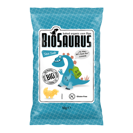 Pufuleti bio fara gluten cu sare dinosaur 50gr Biosaurus