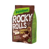 Rondele fara gluten din orez brun expandat cu glazura de ciocolata neagra 70gr Rocky Rolls